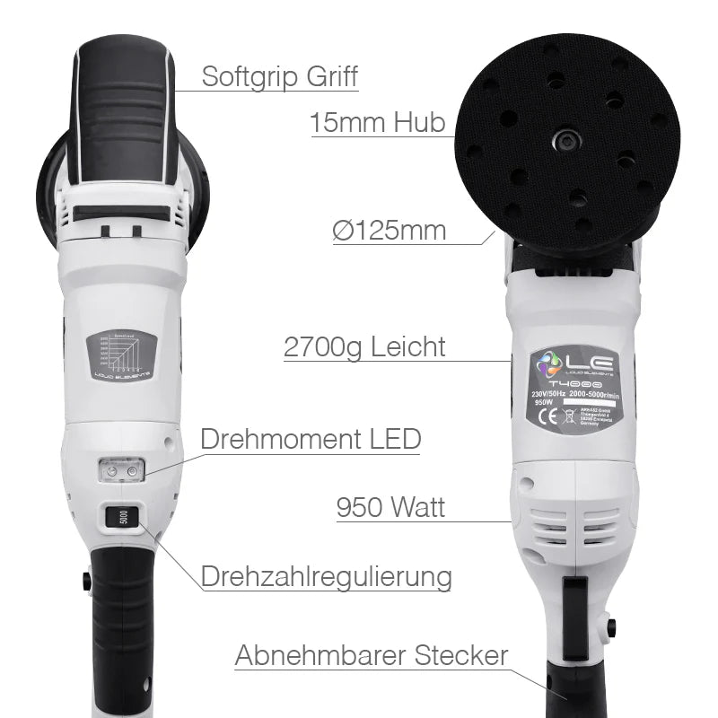 Liquid Elements T4200 V2 in actie op een voertuig, met LED-indicatoren voor de juiste druk.