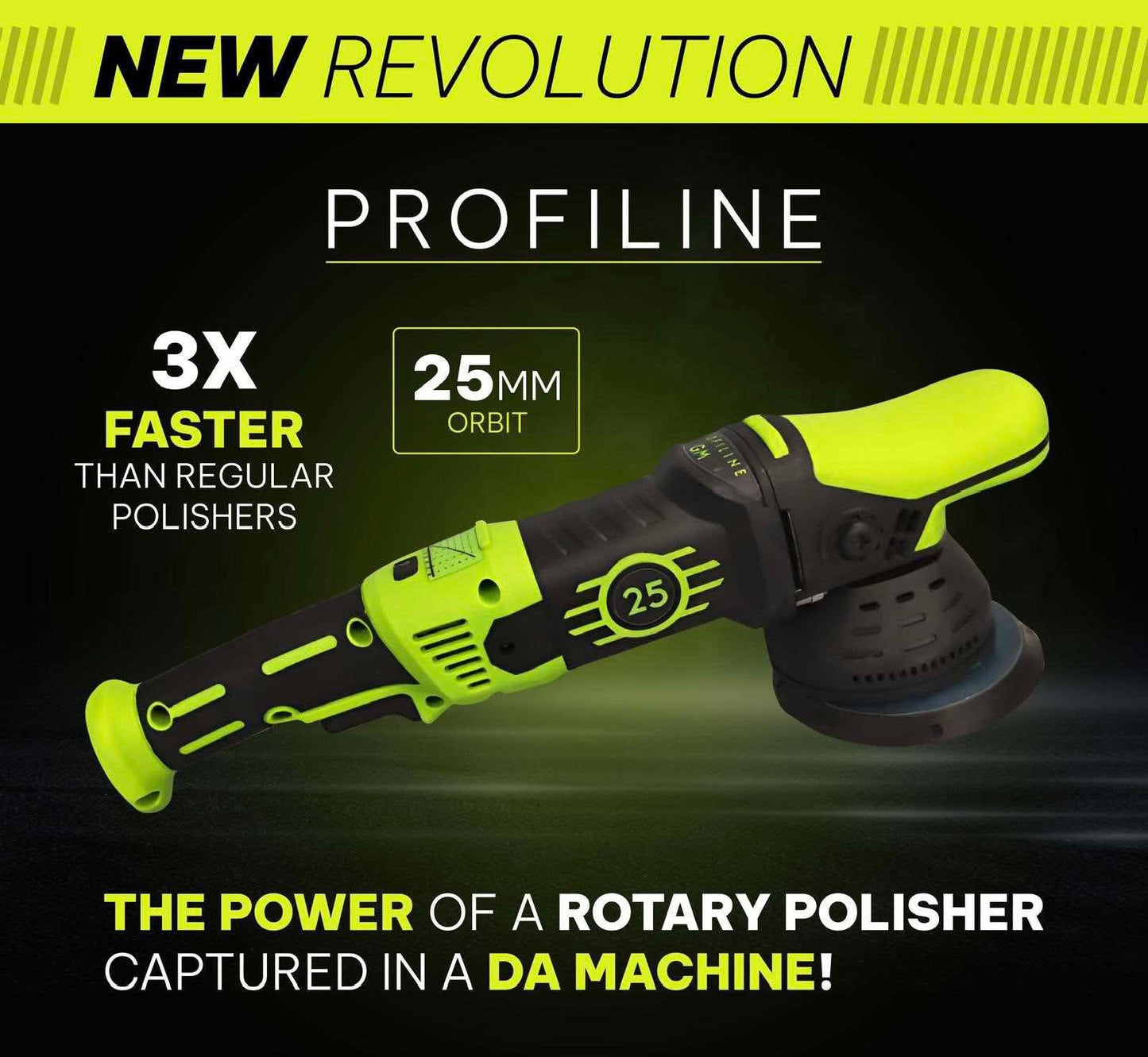 krachtige excentrische polijstmachine met 1100W vermogen en 25mm uitslag. Corrigeer tot 3x sneller en behaal een perfect resultaat. 3x sneller dan de concurrentie!