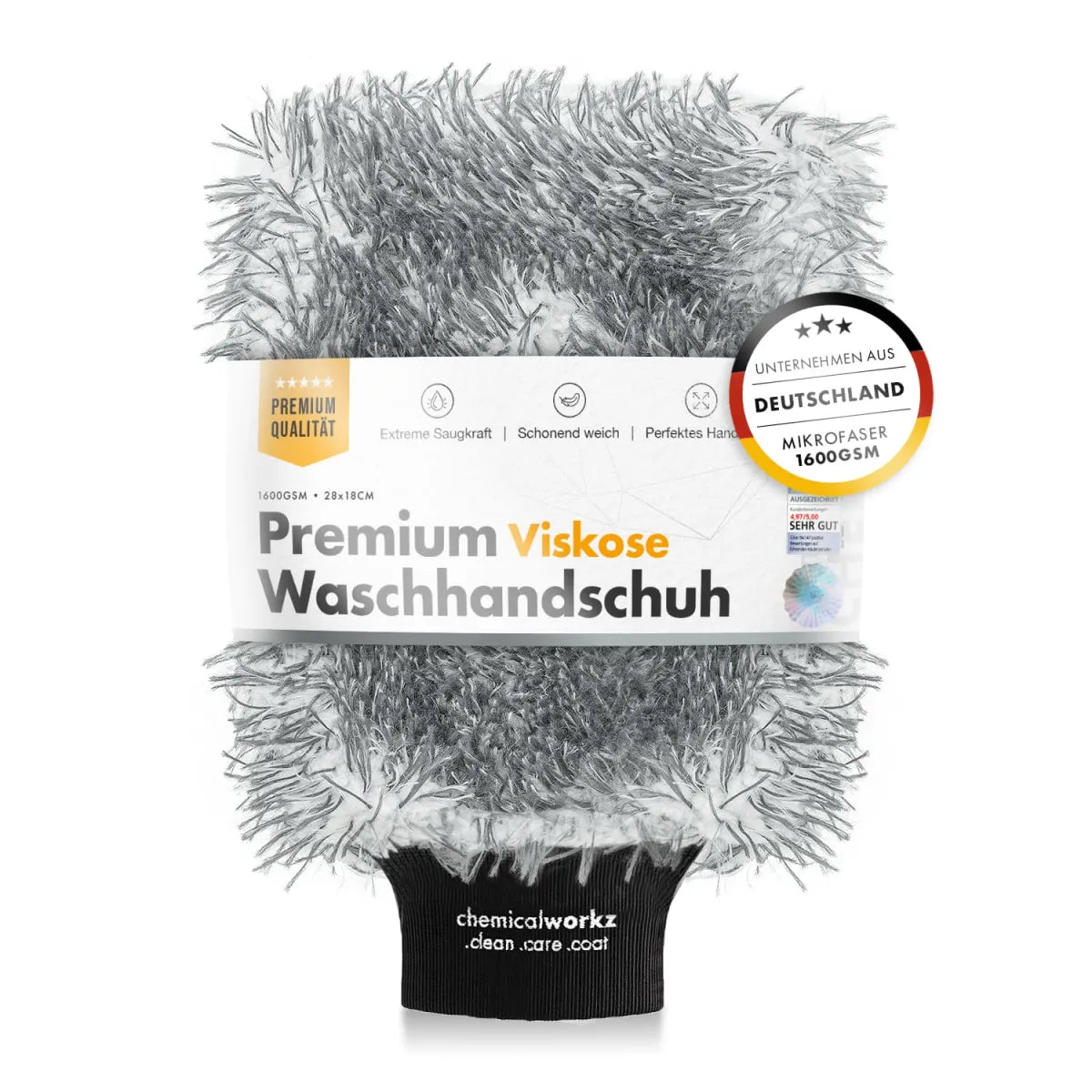 chemicalworkz grijze microvezel wash mitt 1400GSM voor veilig auto wassen